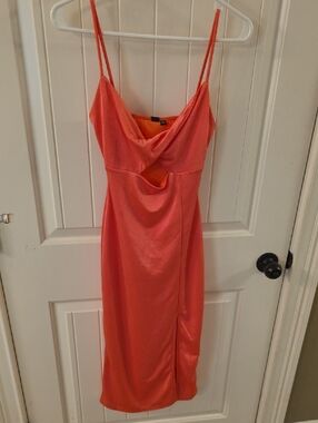 Windsor Coral Cowl Midi Slip Dress with Spaghetti Straps